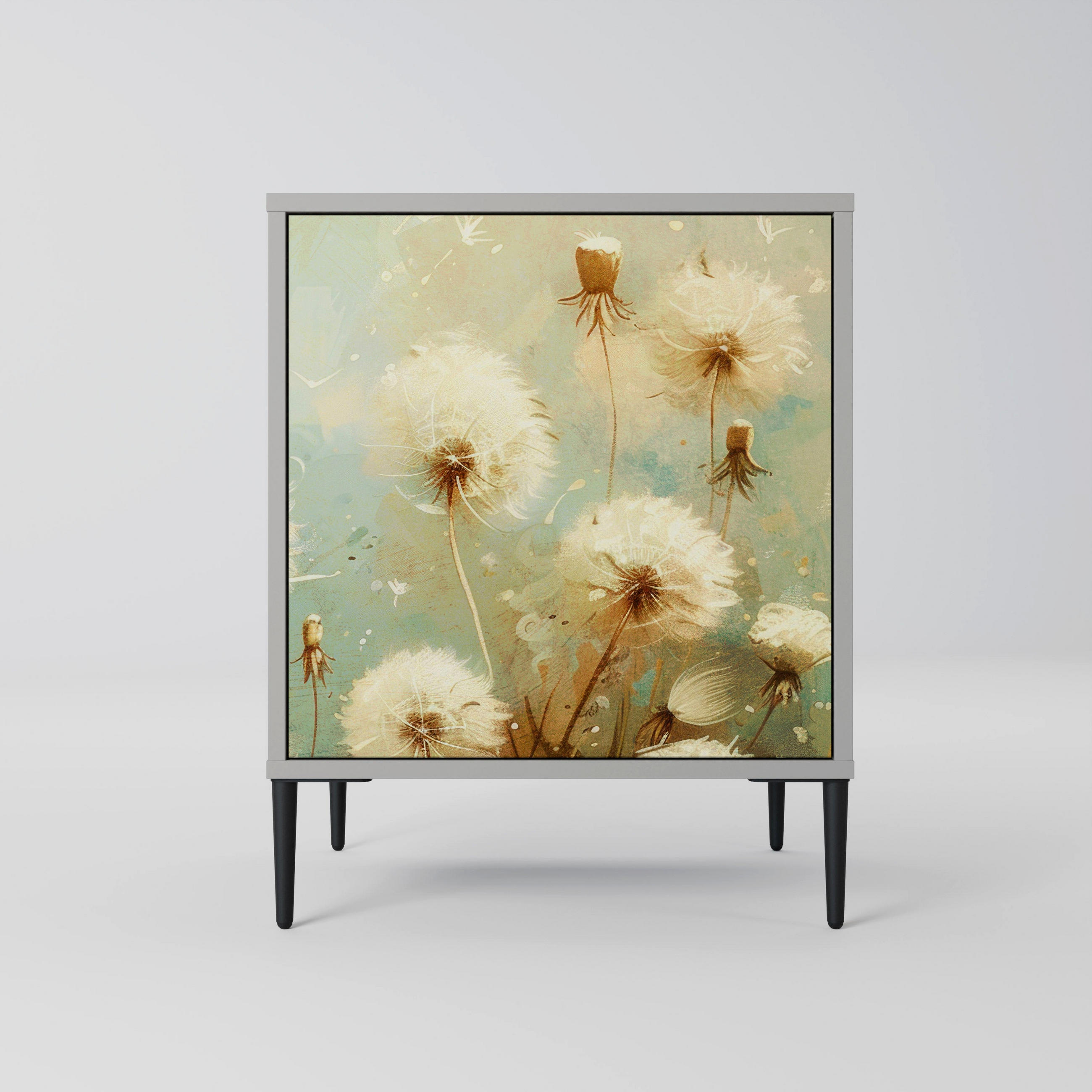 SIDEBOARD DREAMY MEADOW, Grau, 57,5x42x72,5 cm, Schwarze Metallfüße - Multicolor/Schwarz, Holzwerkstoff/Metall (57.5/72.5/42cm) - SpaceRebels