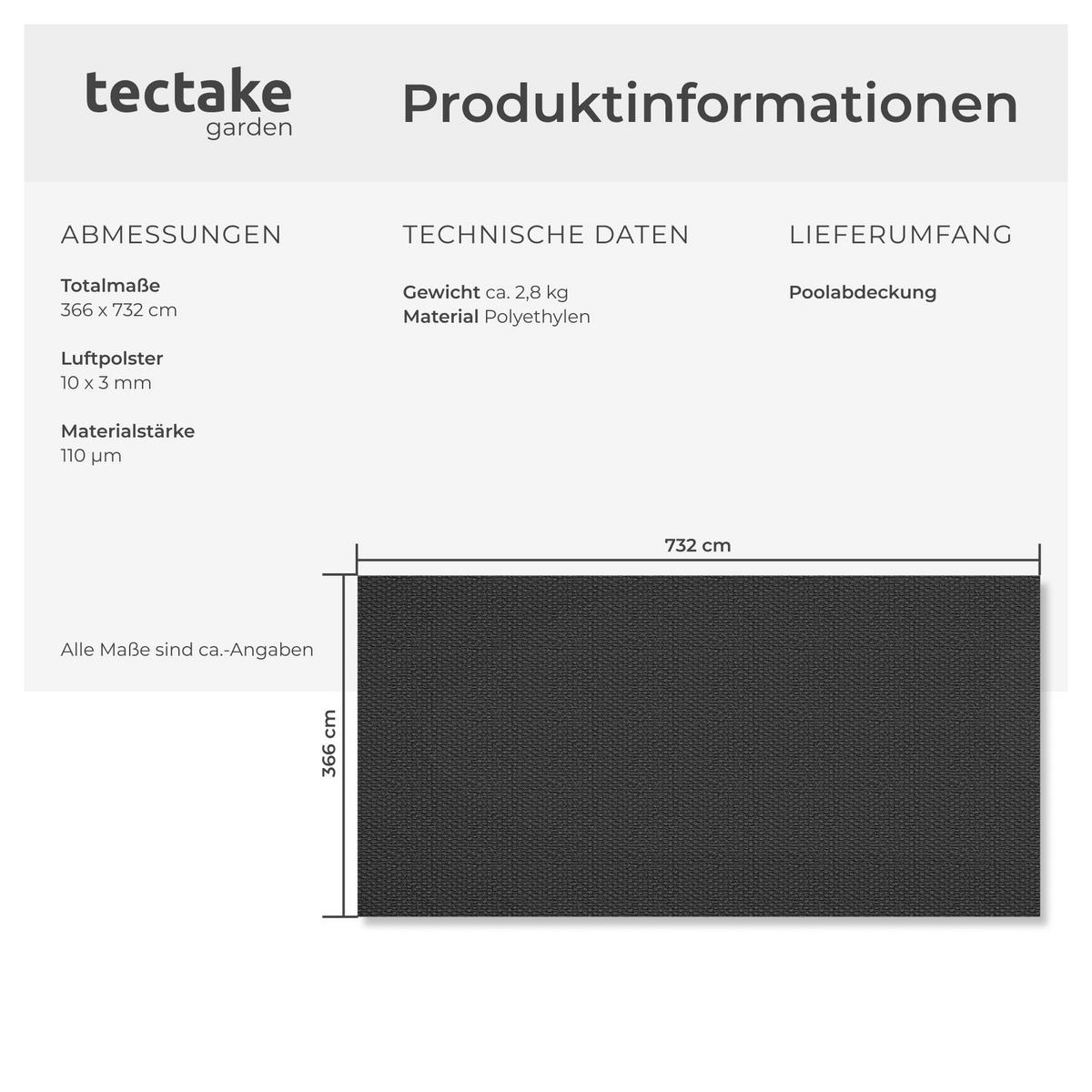 POOL-SOLARFOLIE , 366 x 732 cm, schwarz - Schwarz, Kunststoff (732/366cm) - tectake