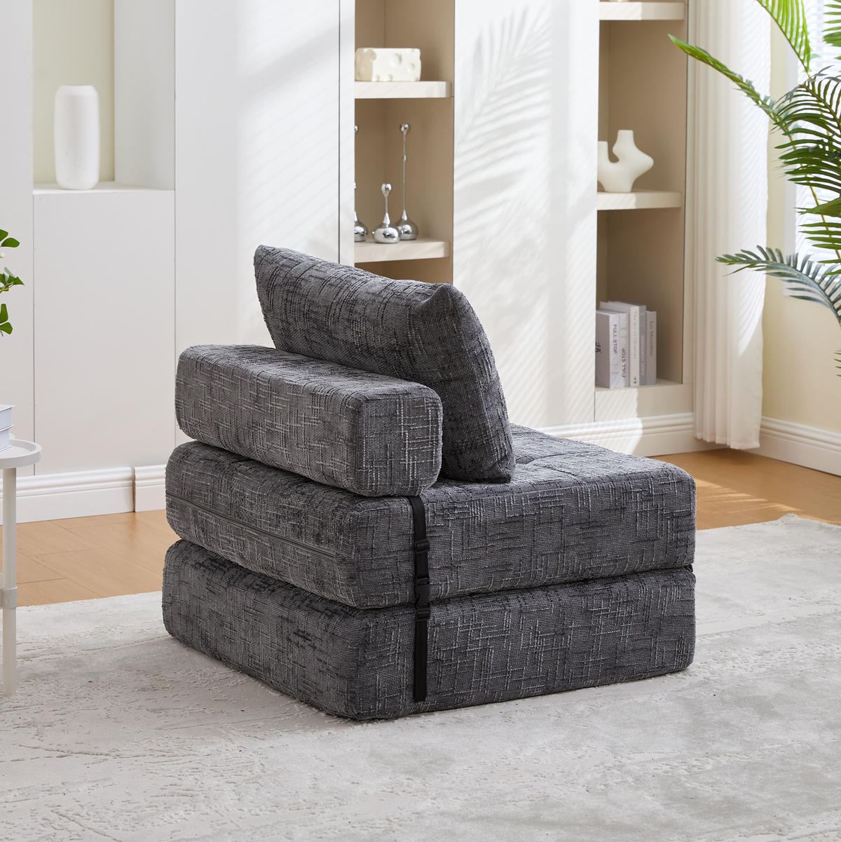 ROZKLÁDACÍ pohovka šedá z žinylky s opěrkou hlavy a bederním polštářem - šedá, textil (79/57/79cm) - OKWISH