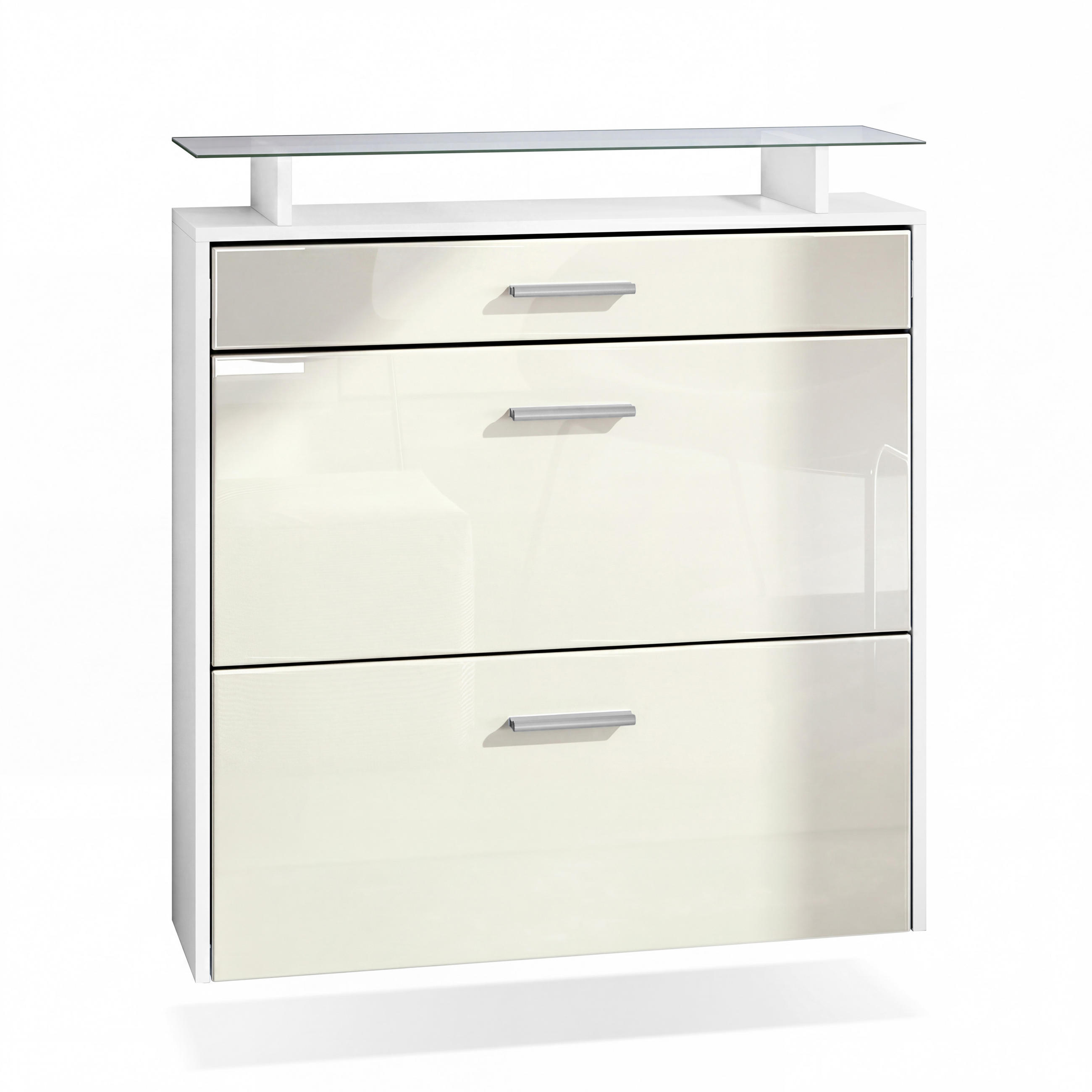 SCHUHSCHRANK Malea Front in Creme Hochglanz - Creme, Holzwerkstoff (89/96/23cm) - Vladon
