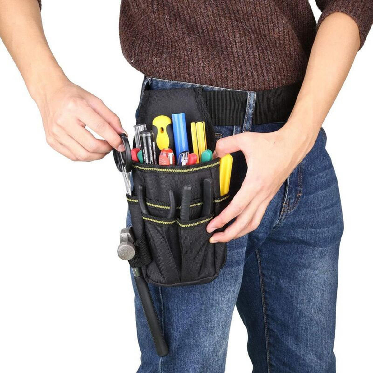 WERKZEUGGÜRTELTASCHE – 15 Taschen – verstellbare Länge bis zu 105 cm - Schwarz, Textil (16/4/30cm) - DCA