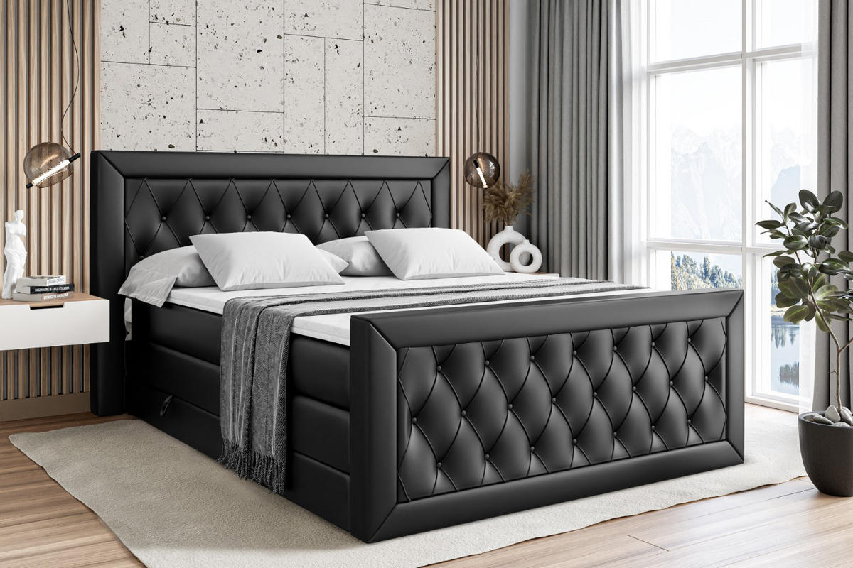 BOXSPRINGBETT NOEL-Z KING - 120 x 200 - H3/H4 - Schwarz Hochglanz - Schwarz Hochglanz, Holzwerkstoff (120/200cm) - ALTDECOR