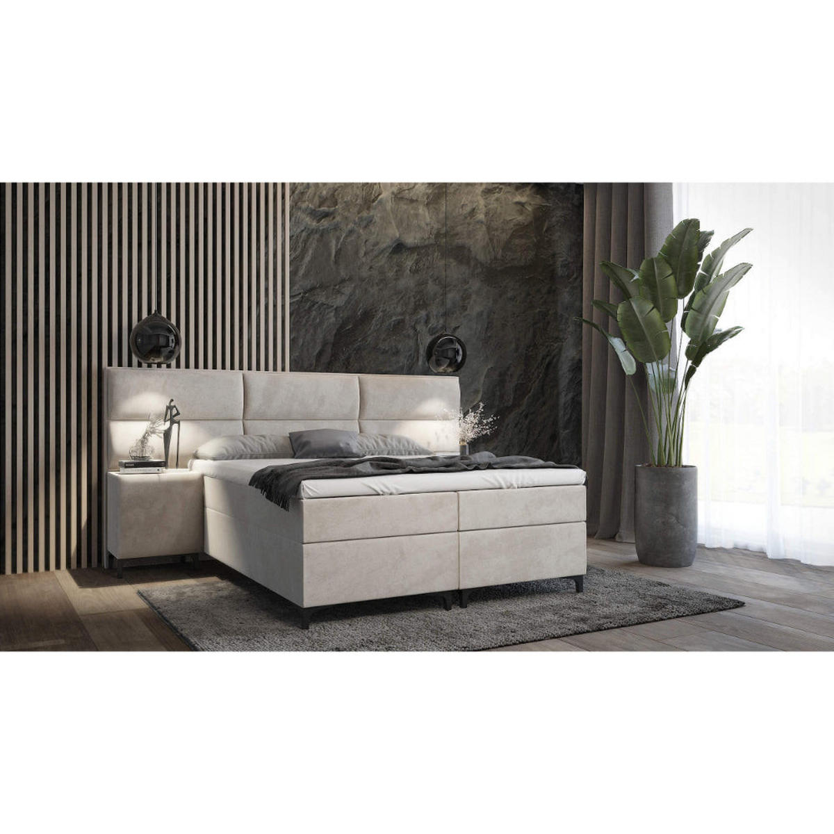 BOXBETT Sapri mit Bettkasten und 2x Nachtisch - Hellgrau, Holz/Holzwerkstoff (120/200cm) - Best For Home