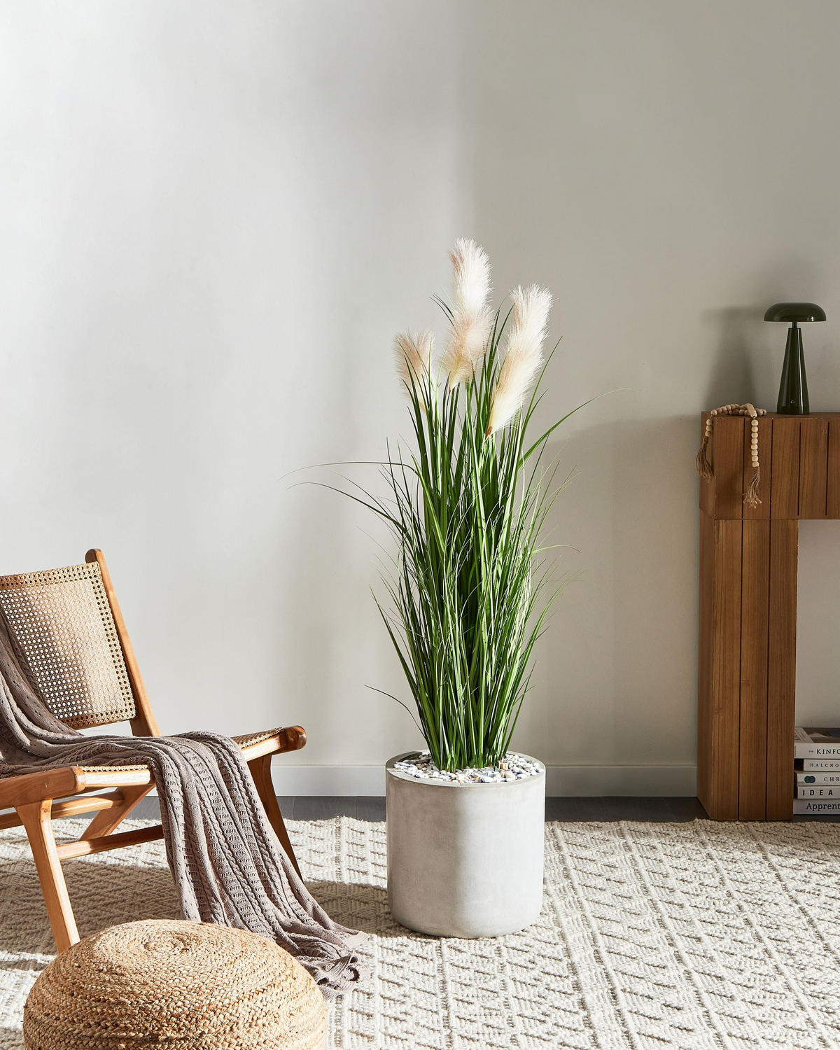 KUNSTPFLANZE 130 cm Grün Pampas Grass - Schwarz/Weiß, Kunststoff (130cm) - Beliani