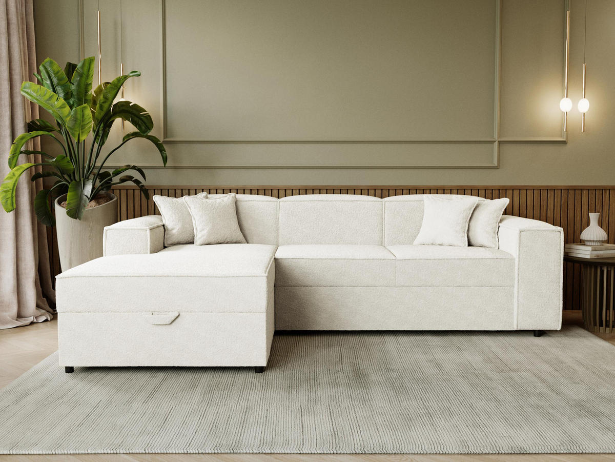 ECKSOFA Santos L, Seite: Links - Creme/Schwarz, Holzwerkstoff/Kunststoff (253/166cm) - MIRJAN24