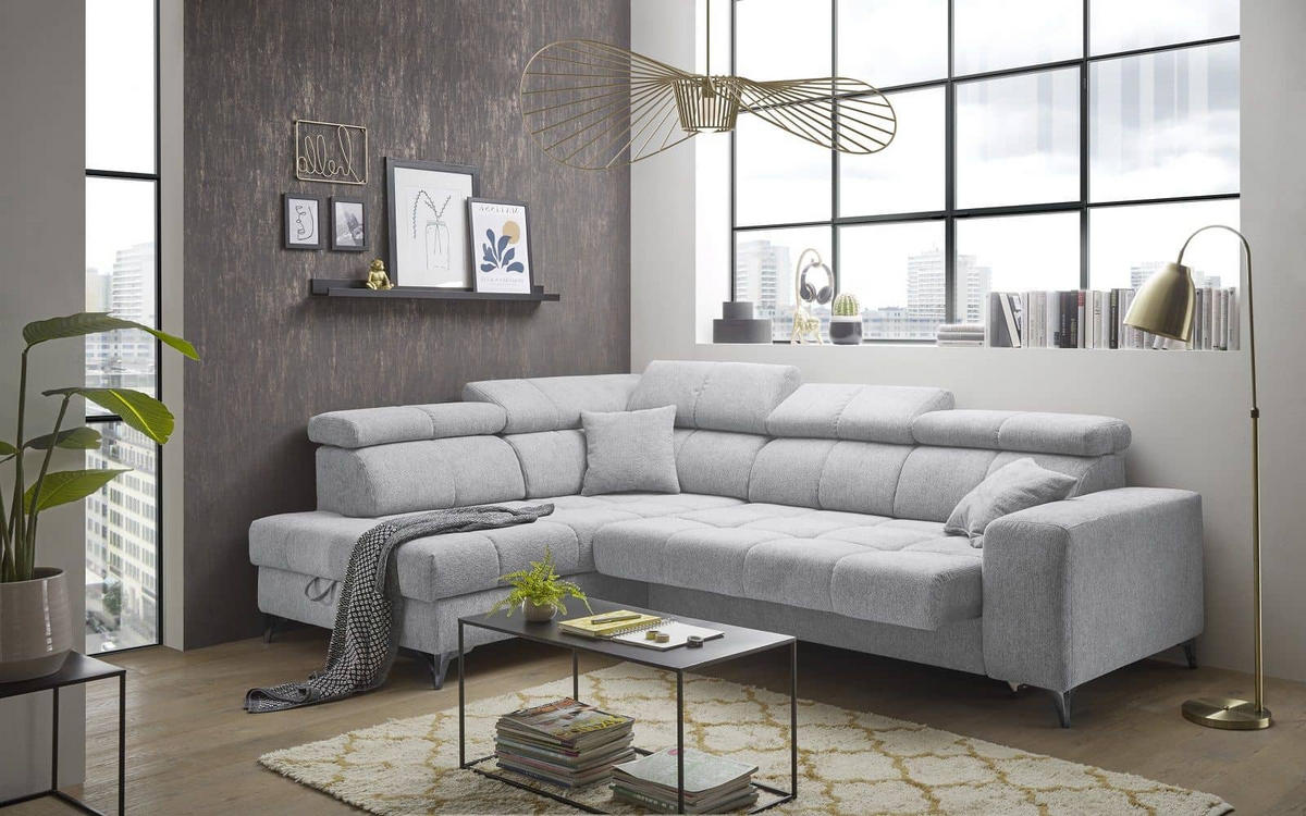 ECKSOFA mit elektrischer Wallaway-Funktion und vielseitigen Anpassungsmöglichkeiten - Hellgrau, Textil (282/198cm) - ed exciting design