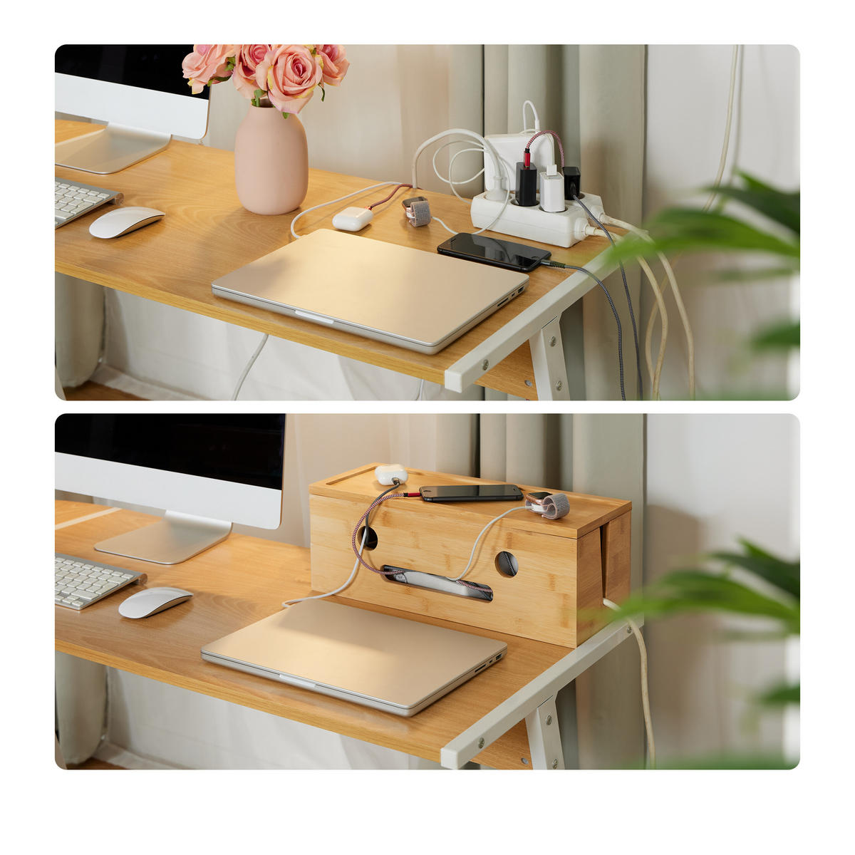 KABELBOX Natur Bambus 15,5x42x16 cm - Hellbraun, Holz (16/42/15.5cm) - Relaxdays