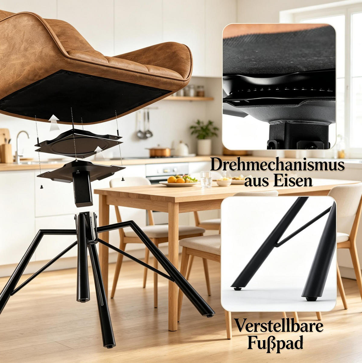 ESSZIMMERSTUHL 2er-Set drehbar Light Brown Faux Leather - Hellbraun, Metall (54/82.5/57cm) - Meubliv