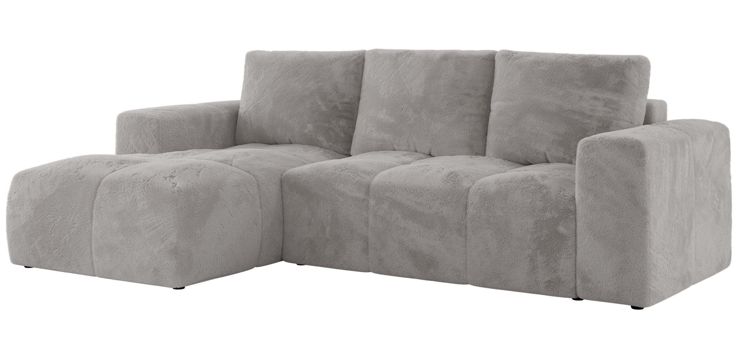 ECKSOFA MONIVA Hellgrau Plüsch - Links - Hellgrau/Schwarz, Textil (164/266cm) - MKS