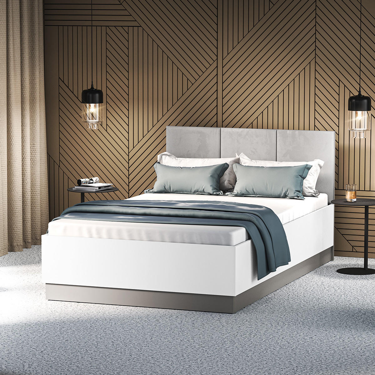 BOXSPRING POSTEL 120/200 Luor Bílá a šedá - bílá, kompozitní dřevo (120/200cm) - Petits-meubles