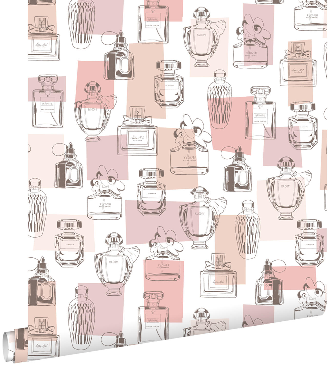 TAPETE Parfumflaschen 53 cm x 10.05 m - Pink, Papier (53/1000cm) - ESTAhome