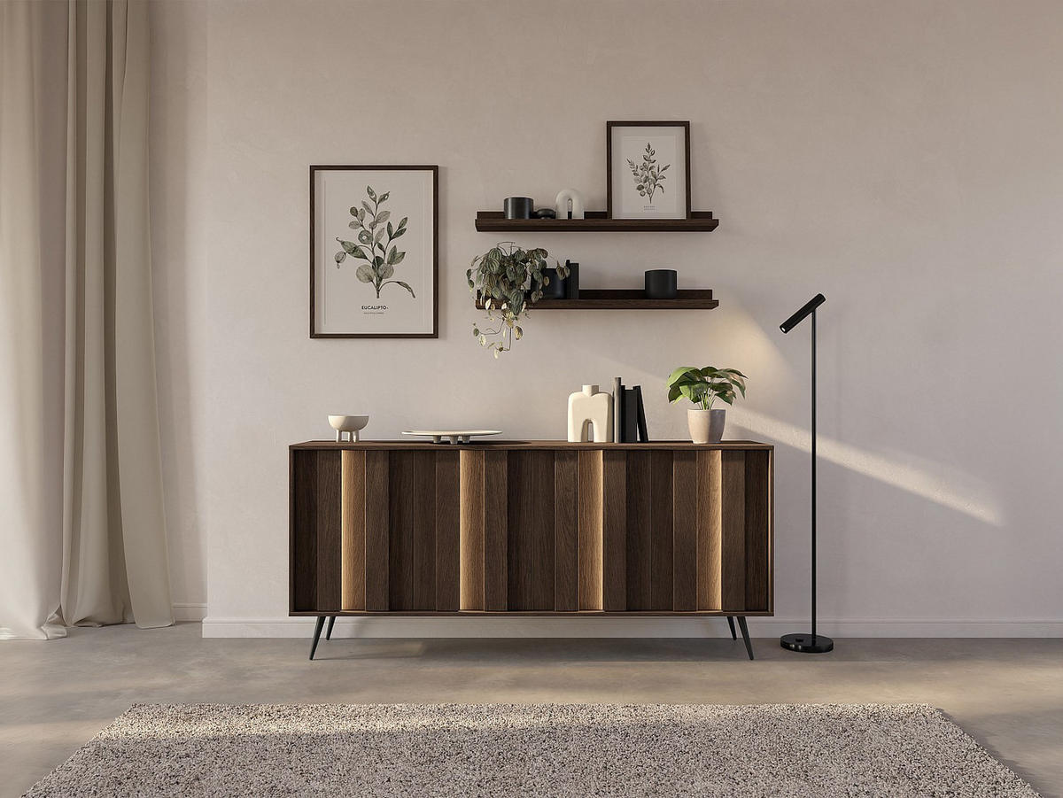 SIDEBOARD - 183.3 cm x 40 cm - holz - naturfarben dunkel Kalsiya - Naturfarben, Holz (183.3/82.6/40cm) - Vente-Unique