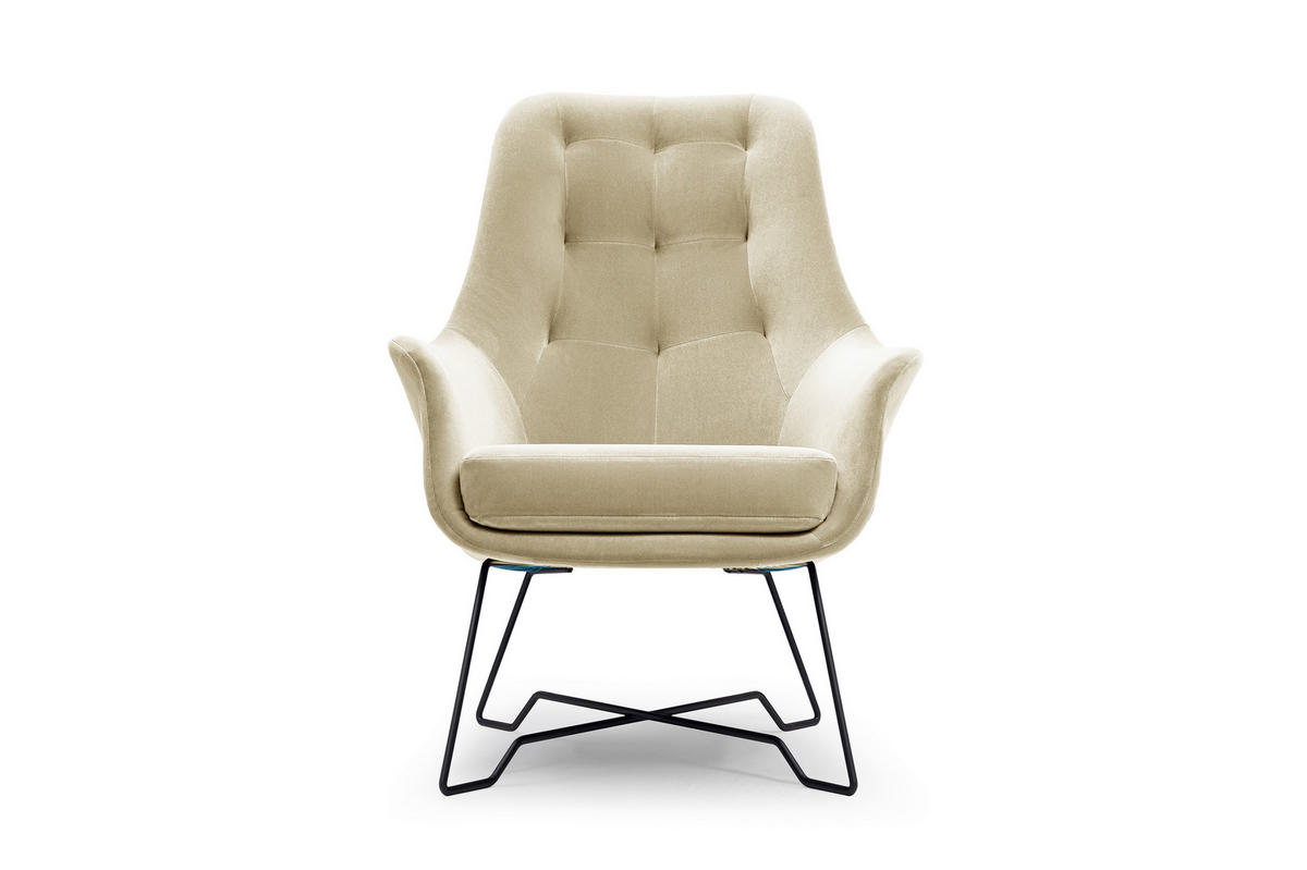 SESSEL SEDUTA, Modern Polstersessel Loungesessel, Velours-Stoff Creme - Creme, Holz/Metall (72.5/101.5/83cm) - MASSENO