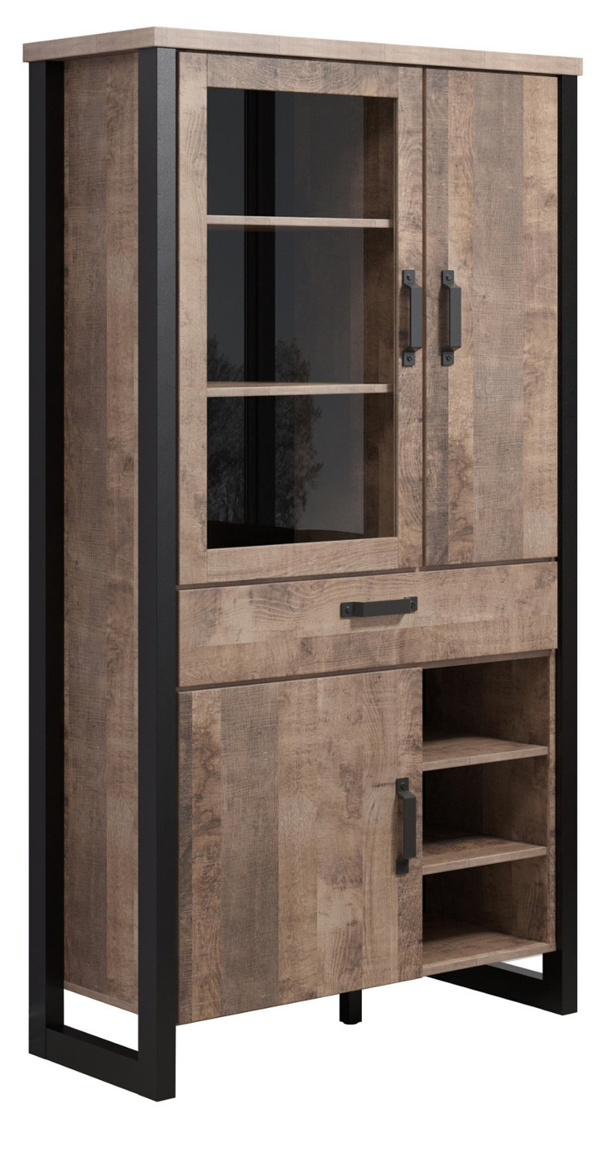 VITRINE Eiche Tabak, schwarz 106 x 195 cm, Vitrinenschrank für Wohn- und Esszimmer - Eichefarben/Schwarz, Glas/Holzwerkstoff (45/195/106cm) - Top.Furn