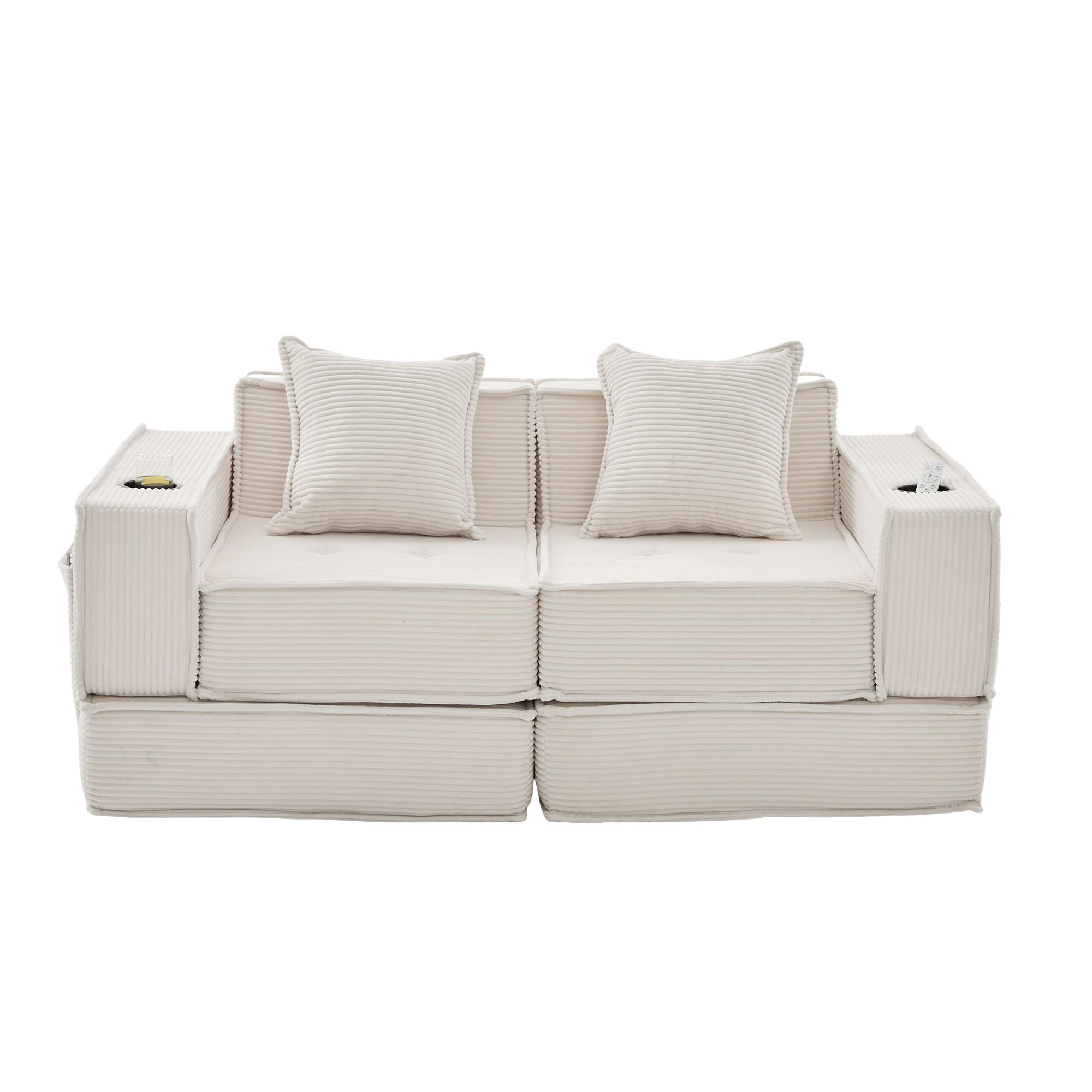 SCHLAFSOFA Zweisitzer mit Schlaffunktion,ausziehbar,Modulares Design,Cord,Beige - Beige, Textil (162/42/54cm) - LVHOM
