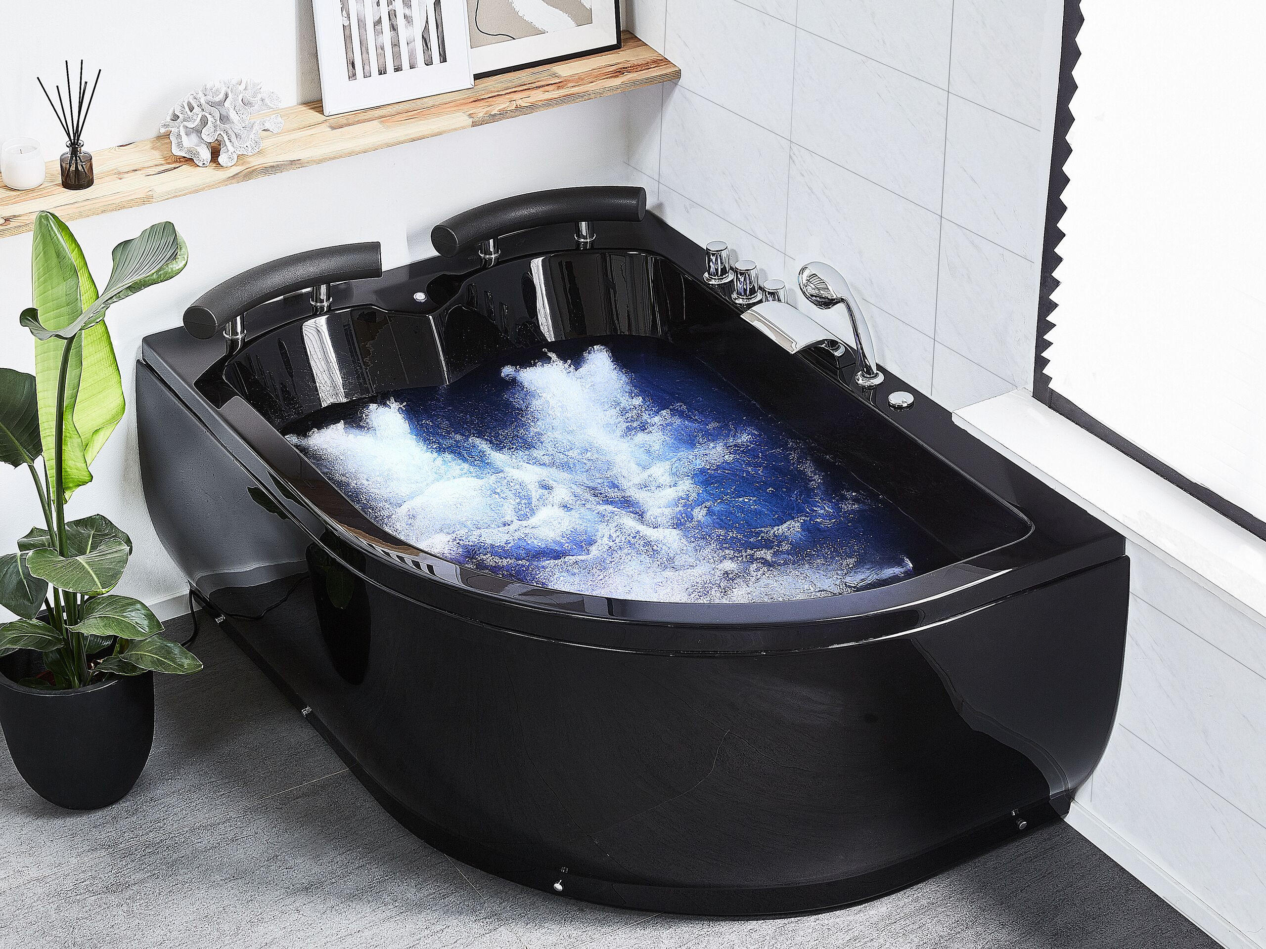WHIRLPOOL-BADEWANNE mit LED 113x160x63 cm schwarz Paradiso - Schwarz, Kunststoff (113/63/160cm) - Beliani