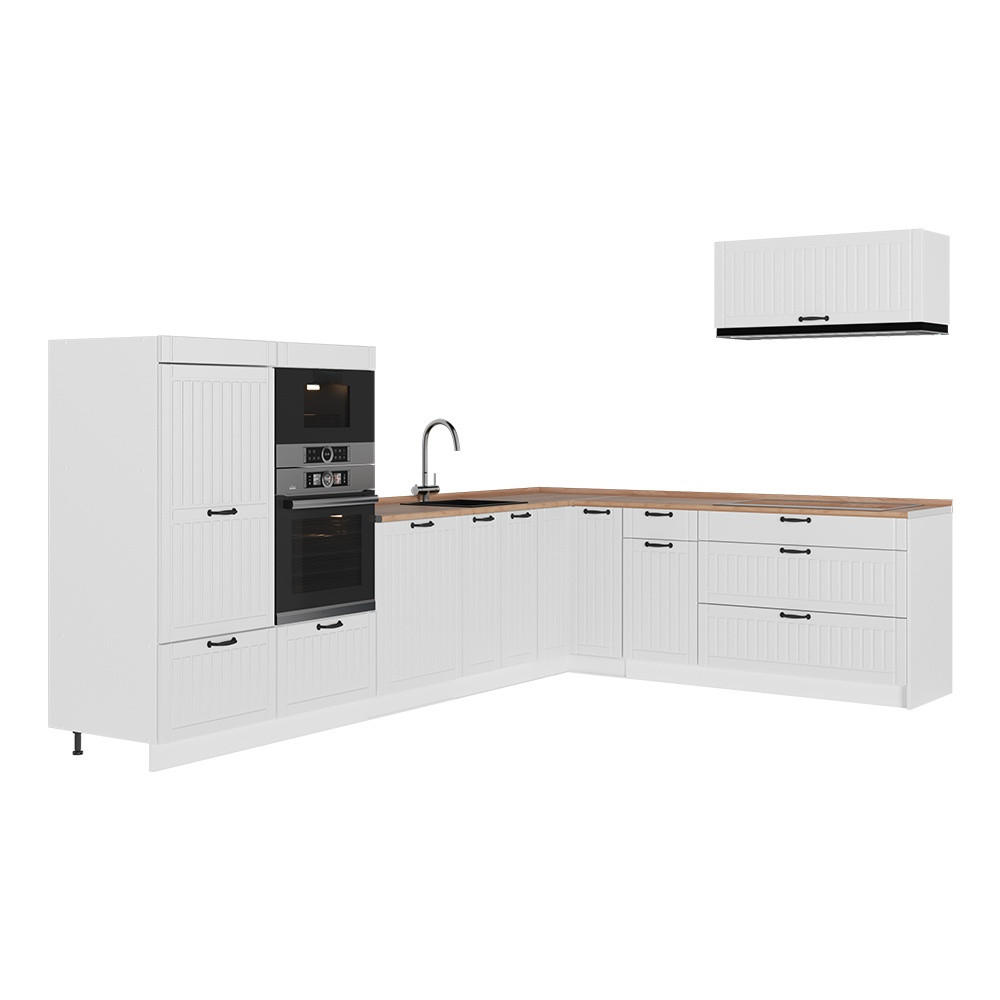 ECKKÜCHE Fame-Line, Weiß Landhaus/Weiß, 327 x 227 cm, AP Eiche - Weiß, Holzwerkstoff (327/153.6/60cm) - Vicco
