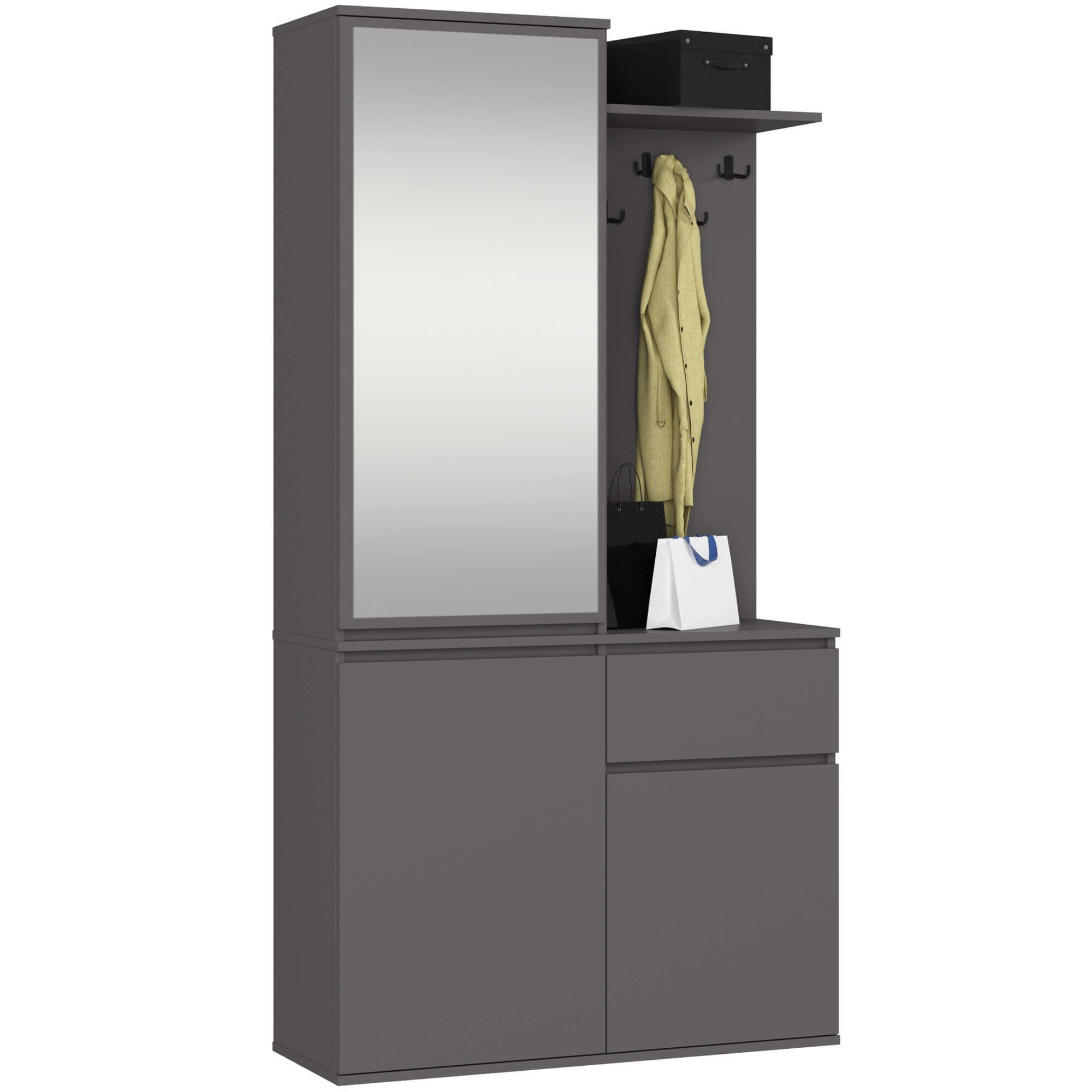 GARDEROBE Entro mit Spiegel, Graphitgrau, 95x183x35 cm - Graphitfarben, Holzwerkstoff (95/183/35cm) - Akord
