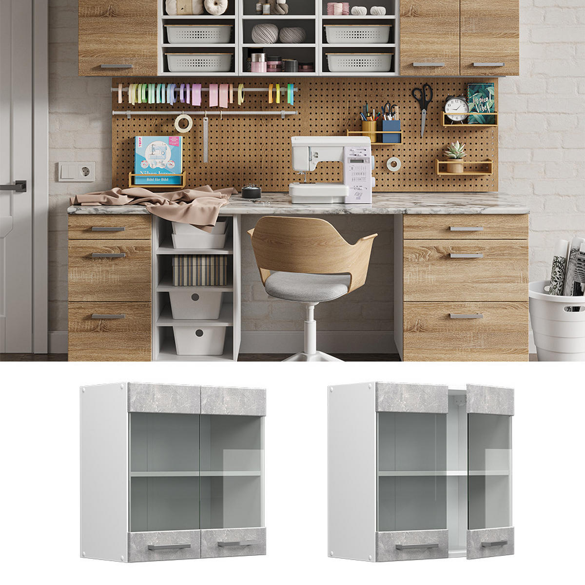 UNIVERZÁLNÍ NÁSTĚNNÁ SKŘÍŇKA R-Line Beton - šedá/bílá, kompozitní dřevo (60/60/31cm) - Vicco