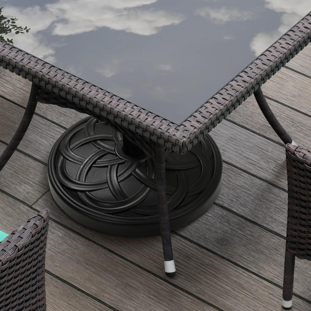 SONNENSCHIRMSTÄNDER Sonnenschirmfuß aus PE + Concrete Stahl in Rattanoptik Schwarz wetterfest und standfest ohne Befüllen Ø45 × 29,5 cm 20 kg - Schwarz, Metall (57/51cm) - Livingandhome