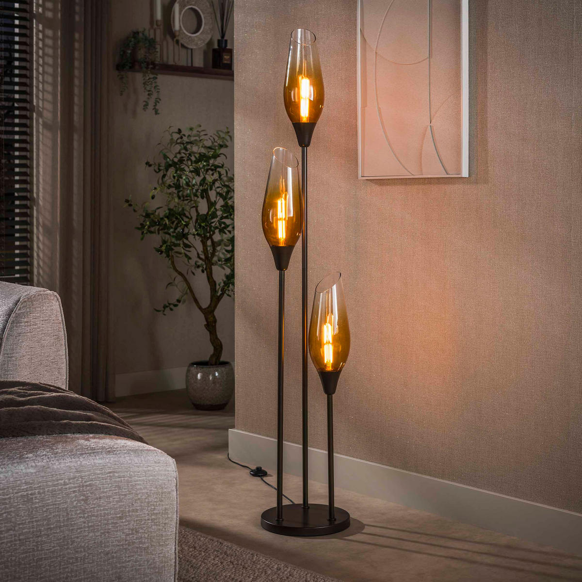 STEHLEUCHTE Cocoon Braun 35/35/168 cm - Braun, Glas (35/35/168cm) - Hoyz Collection