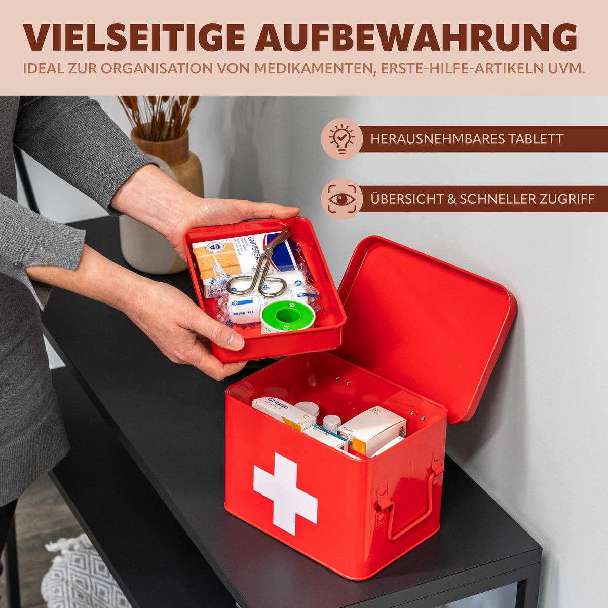 MEDIZINBOX, rot, Metall - Rot, Metall (22.5/15.5/16.5cm) - eluno