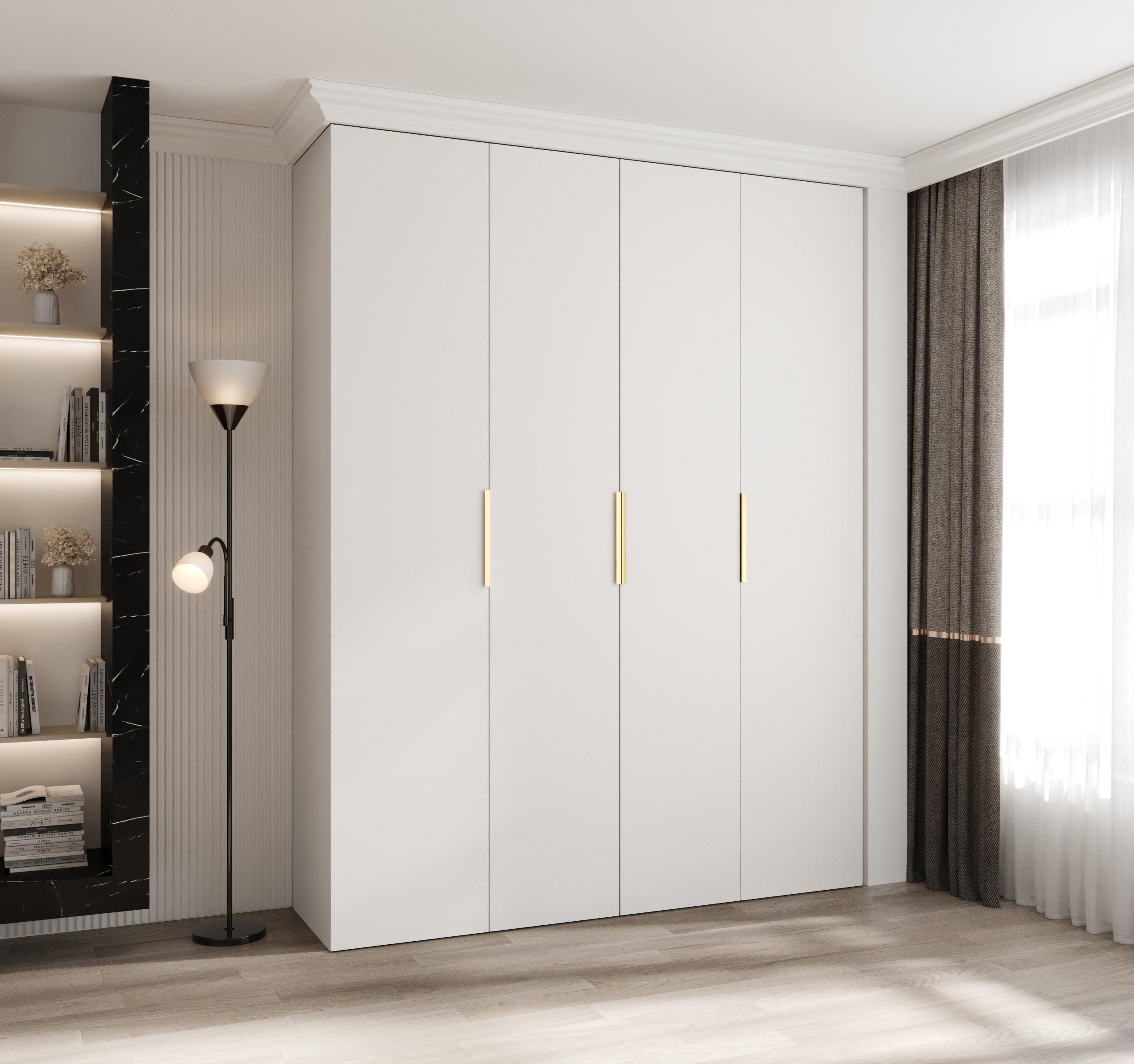 DREHTÜRENSCHRANK 245,5/190/40 4-türig - Goldfarben/Weiß, Holz/Metall (190/245.5/40cm) - Abiks Möbel
