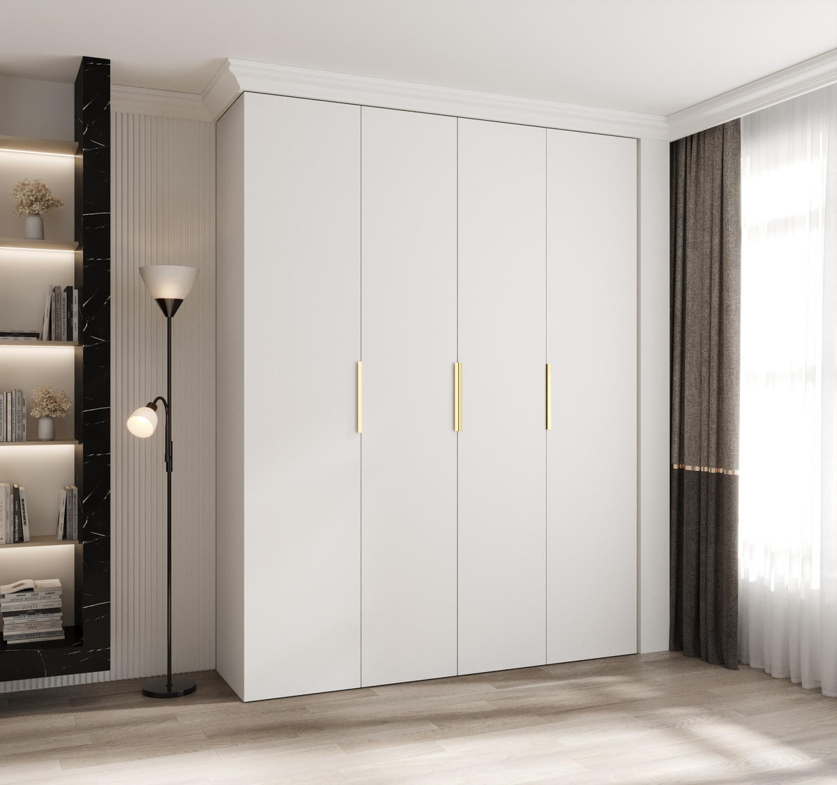 DREHTÜRENSCHRANK 245,5/190/50 4-türig - Goldfarben/Weiß, Holz/Metall (190/245.5/50cm) - Abiks Möbel