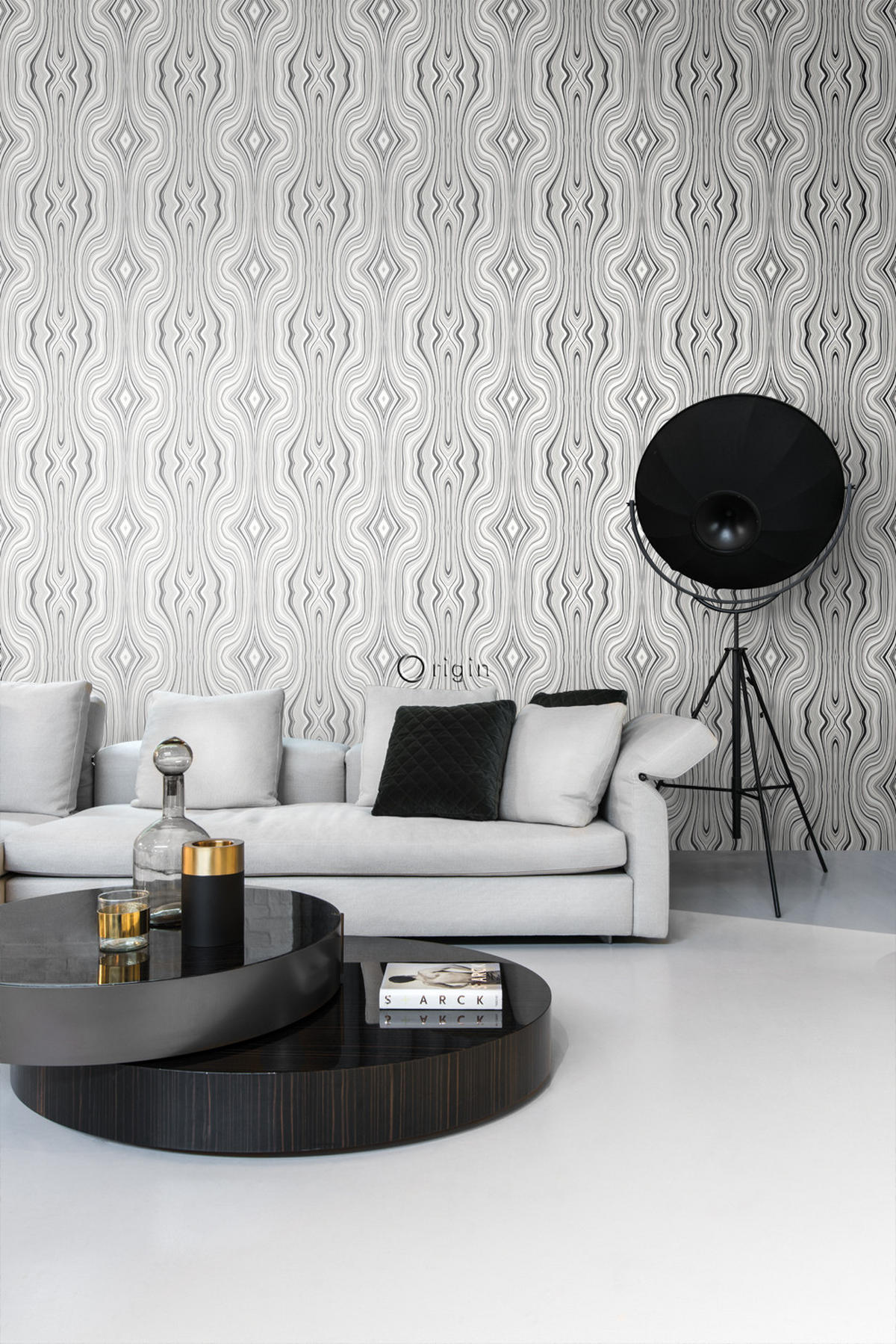 TAPETE grafische Linien 53 cm x 10.05 m - Schwarz, Papier (53/1000cm) - Origin Wallcoverings