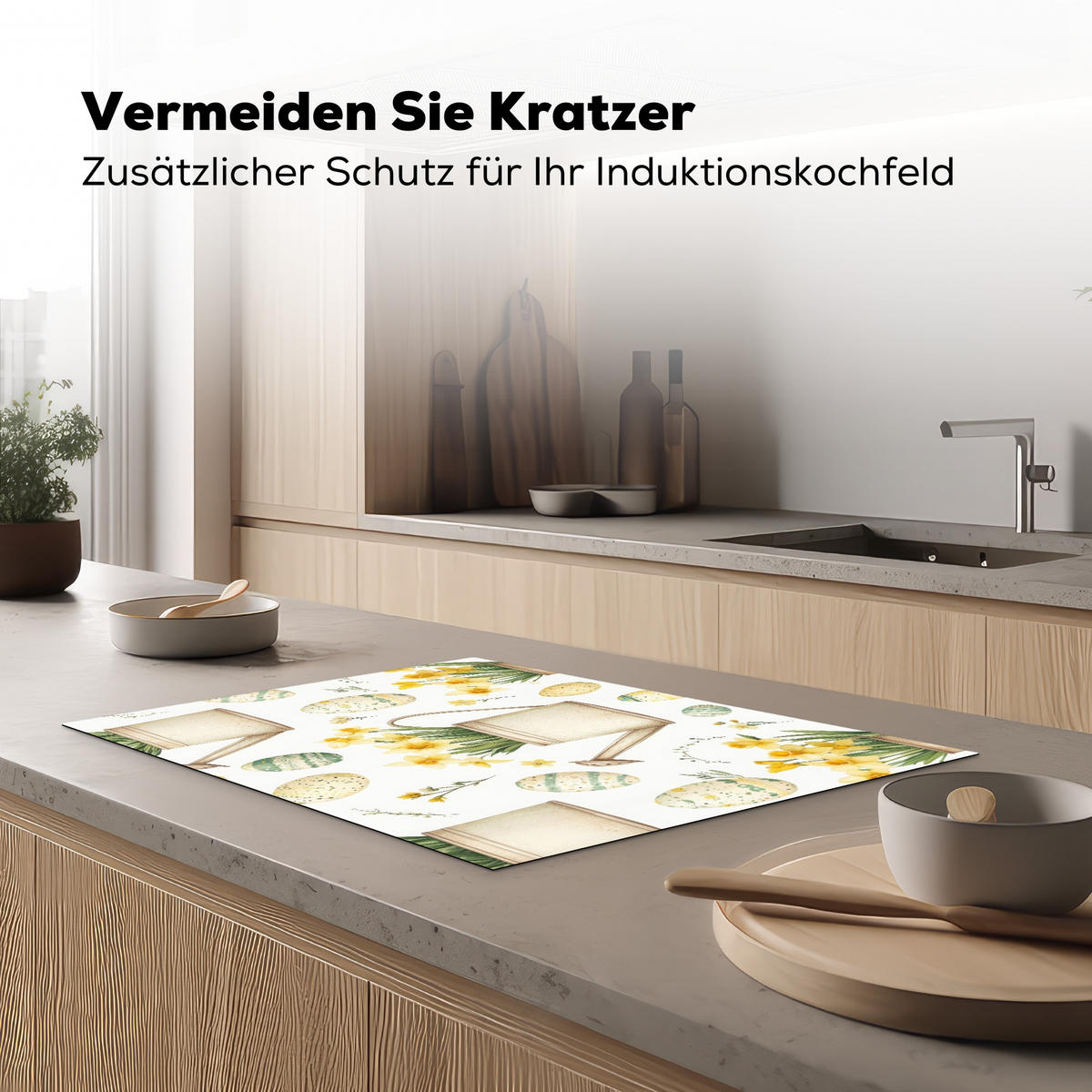 HERDABDECKPLATTE Gießkanne - Blumen - Eier Herdabdeckung Induktionsfeld 75x52 cm - Weiß, Kunststoff (75/52/0.2cm) - MuchoWow