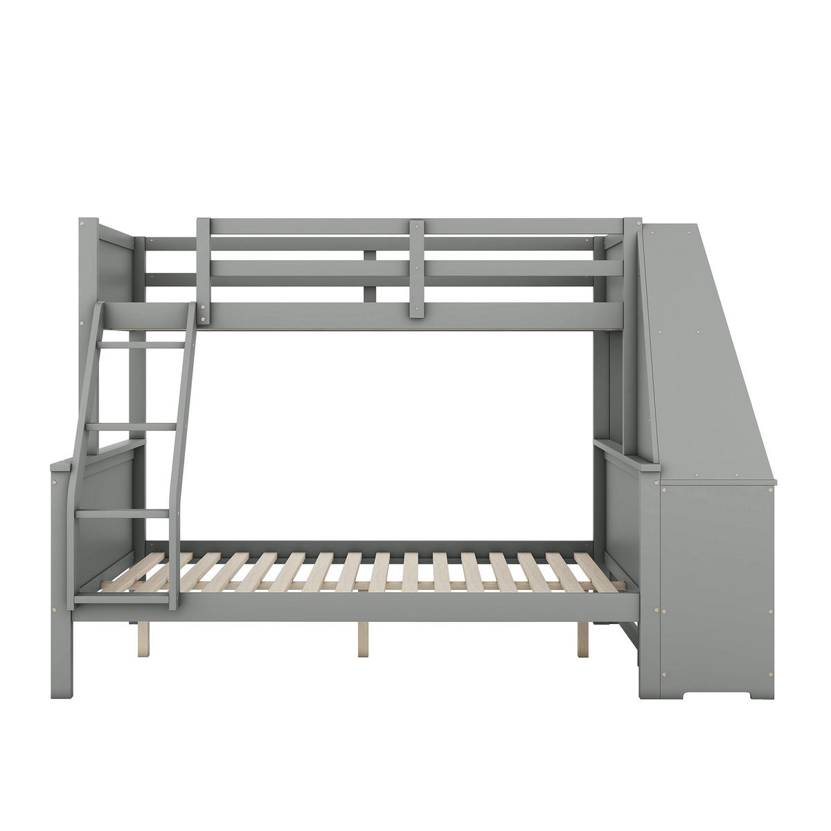 ETAGENBETT mit Schreibtisch Bücherregal Schubladen und Geländer 90/200 cm + 140/200 cm Grau - Grau, Holz (140/200cm) - OKWISH