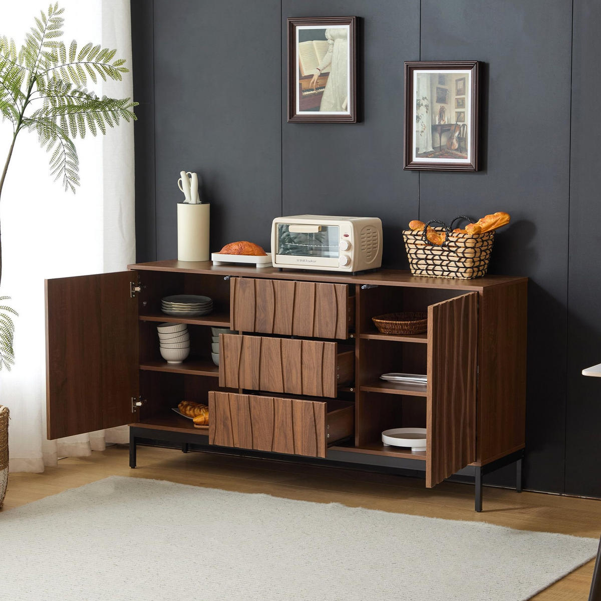 SIDEBOARD 150/40/80 cm dunkelbraun aus MDF mit verstellbaren Einlegeböden - Naturfarben, Holzwerkstoff (150/80/40cm) - OKWISH