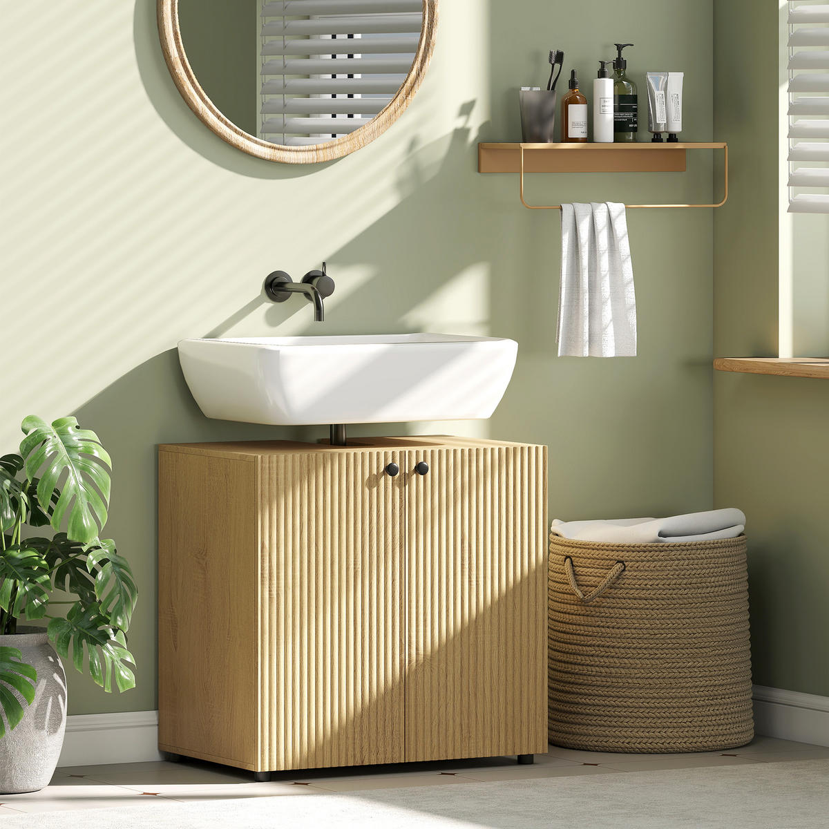 WASCHBECKENUNTERSCHRANK DE-15929 mit Soft-Close-Türen Naturholz - Naturfarben, Holzwerkstoff (60/58.5/39.8cm) - ComfortXL