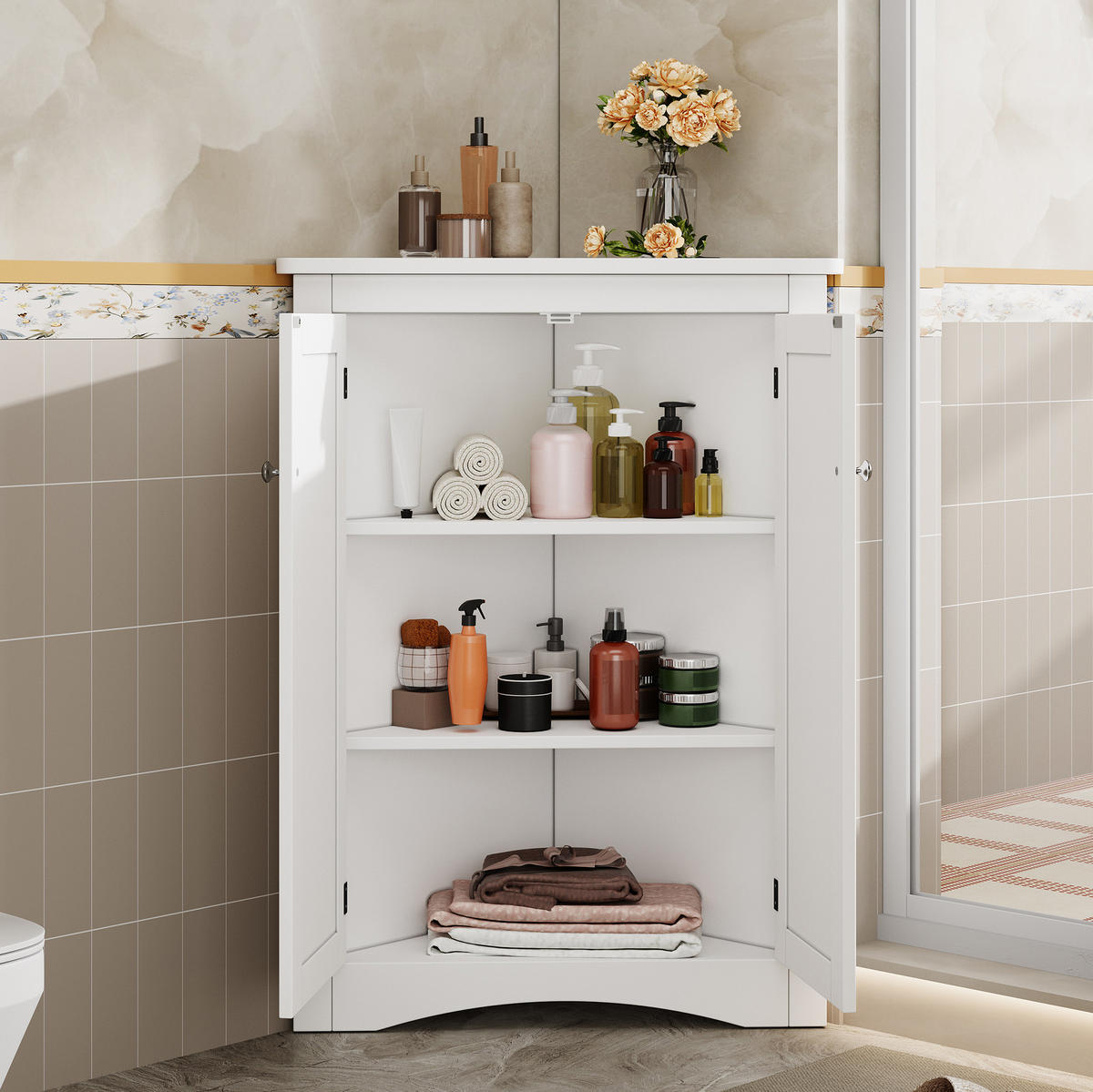 ECKSCHRANK freistehend 61,5 x 80 cm Weiß MDF - Weiß, Holzwerkstoff (34.5/80/61.5cm) - Beauniv