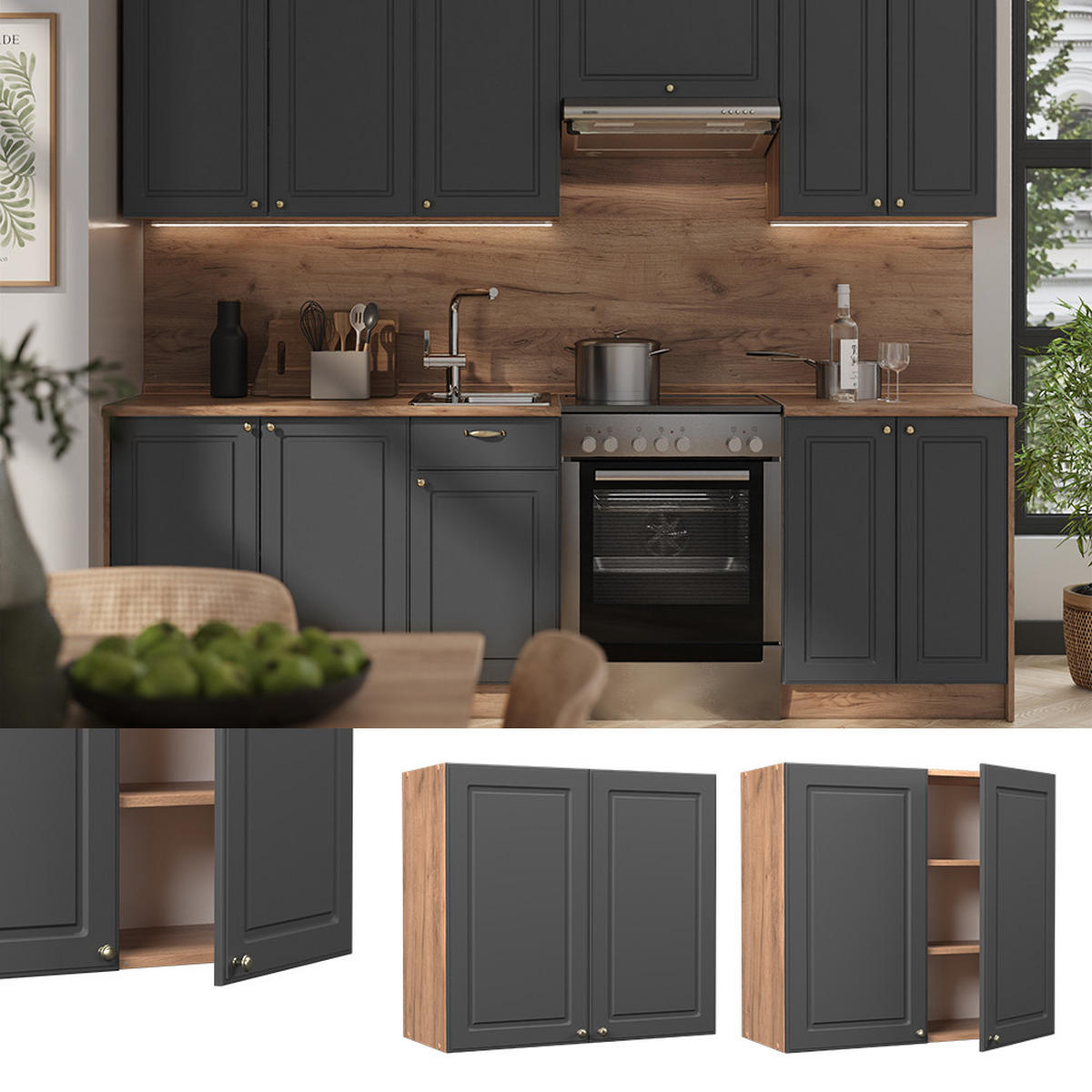 HÄNGESCHRANK Fame-Line, Anthrazit-Gold Landhaus/Goldkraft Eiche, 80 cm - Honigeiche/Anthrazit, Holzwerkstoff (80/72/34.1cm) - Vicco
