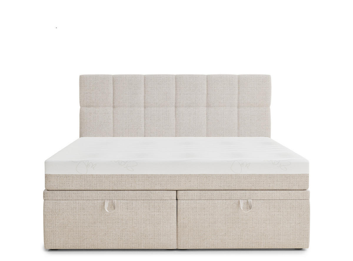 BOXBETT 140/200 cm Gotu M, in Creme, Matratze, gepolstertes Kopfteil, Bettkasten, H3 = fest - Creme/Schwarz, Holz/Holzwerkstoff (140/200cm) - Maison de Reve
