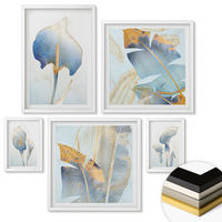 WANDBILDER 5er-Set - 50x50 cm & 20x30 cm & 40x60 cm Weißer Rahmen - Blaue Blumen im Hintergrund - Weiß, Kunststoff (40/60cm) - ArtPrintCave