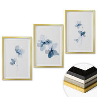 WANDBILDER 3er Set - 40x60 cm Goldrahmen - Blaue Blumen - Goldfarben, Kunststoff (40/60cm) - ArtPrintCave