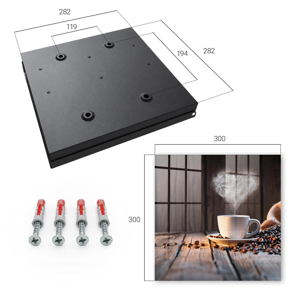 SCHLÜSSELBOX Schwarz 30x30 cm- Türöffnung nach rechts - Kaffeeherz - Braun, Metall (30/30/5cm) - TULUP