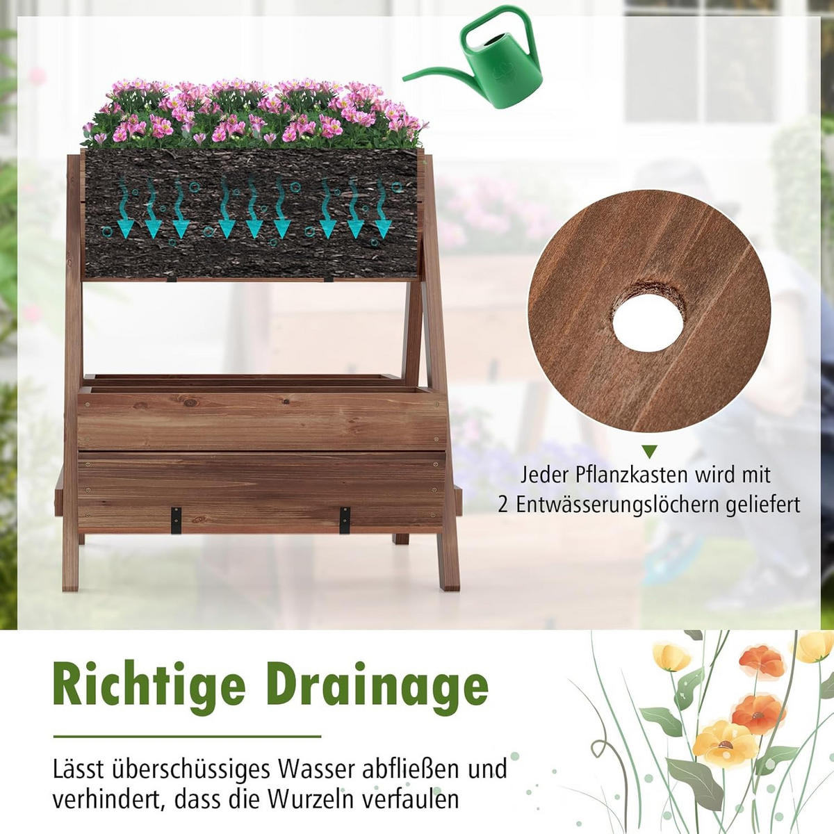 HOCHBEET Braun - Braun, Holz (73/73/66cm) - COSTWAY