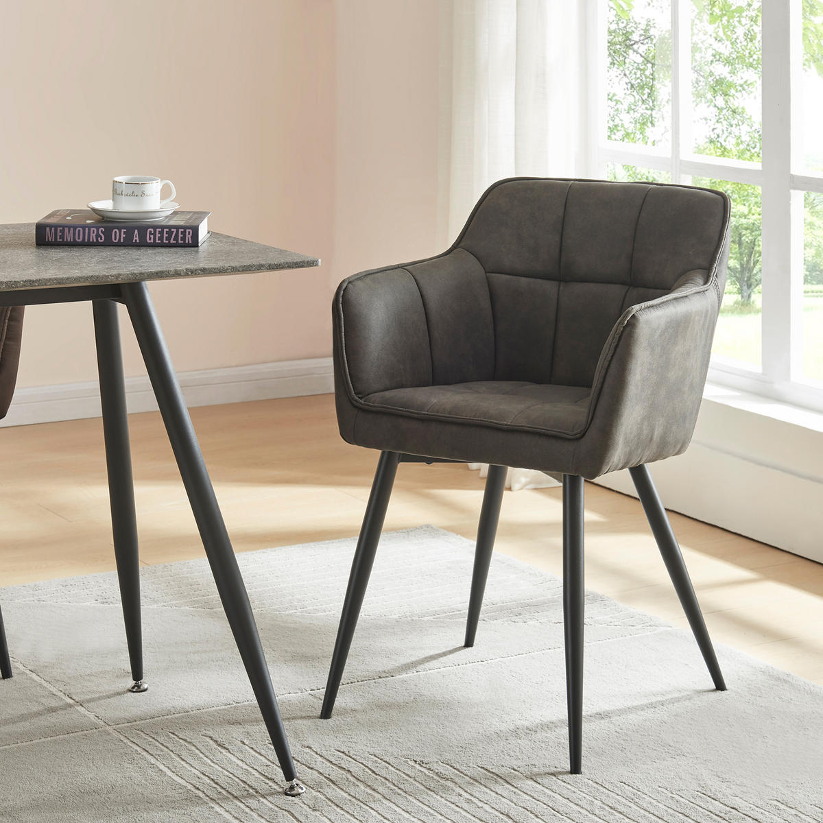 KRESLO Birmingham - čierna/tmavosivá, kov/textil (60/82/59cm) - [en.casa]