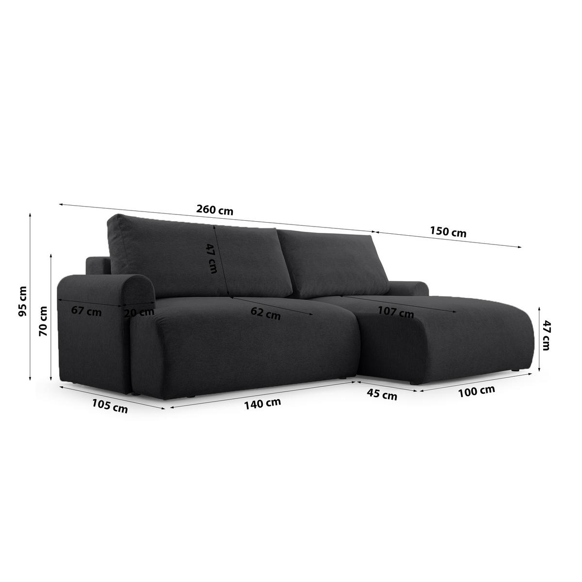 ECKSOFA mit Schlaffunktion Bordon, Schwarz - Schwarz, Textil (150/260cm) - Fedve