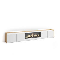 LOWBOARD, Weiß und Eiche, 315/35/50cm, Kamin mit Feuereffekt XXL - Weiß, Holzwerkstoff (315/50/35cm) - Skraut Home