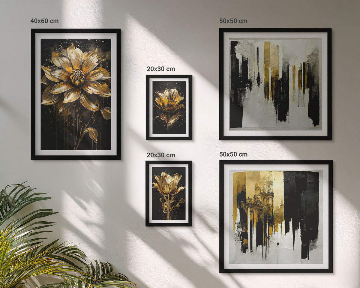 BILDER SET 5er Set - 50x50 cm & 20x30 cm & 40x60 cm Schwarzer Rahmen - Blumenbrücke – Lebensinspiration - Schwarz, Kunststoff (40/60cm) - TULUP