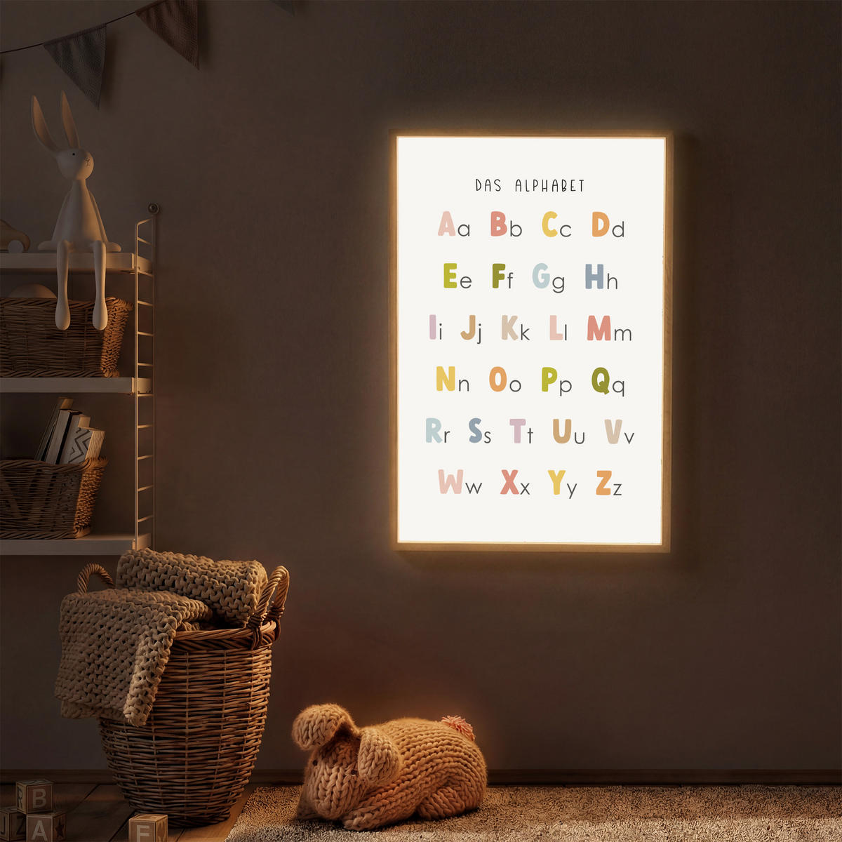 NACHTTISCHLAMPE MIT AKKU Pädagogisch - Alphabet lernen - Farbenfroh - Weiß - Buchstaben 60x90 cm - Weiß, Holzwerkstoff (8/60/90cm) - OnlyWow