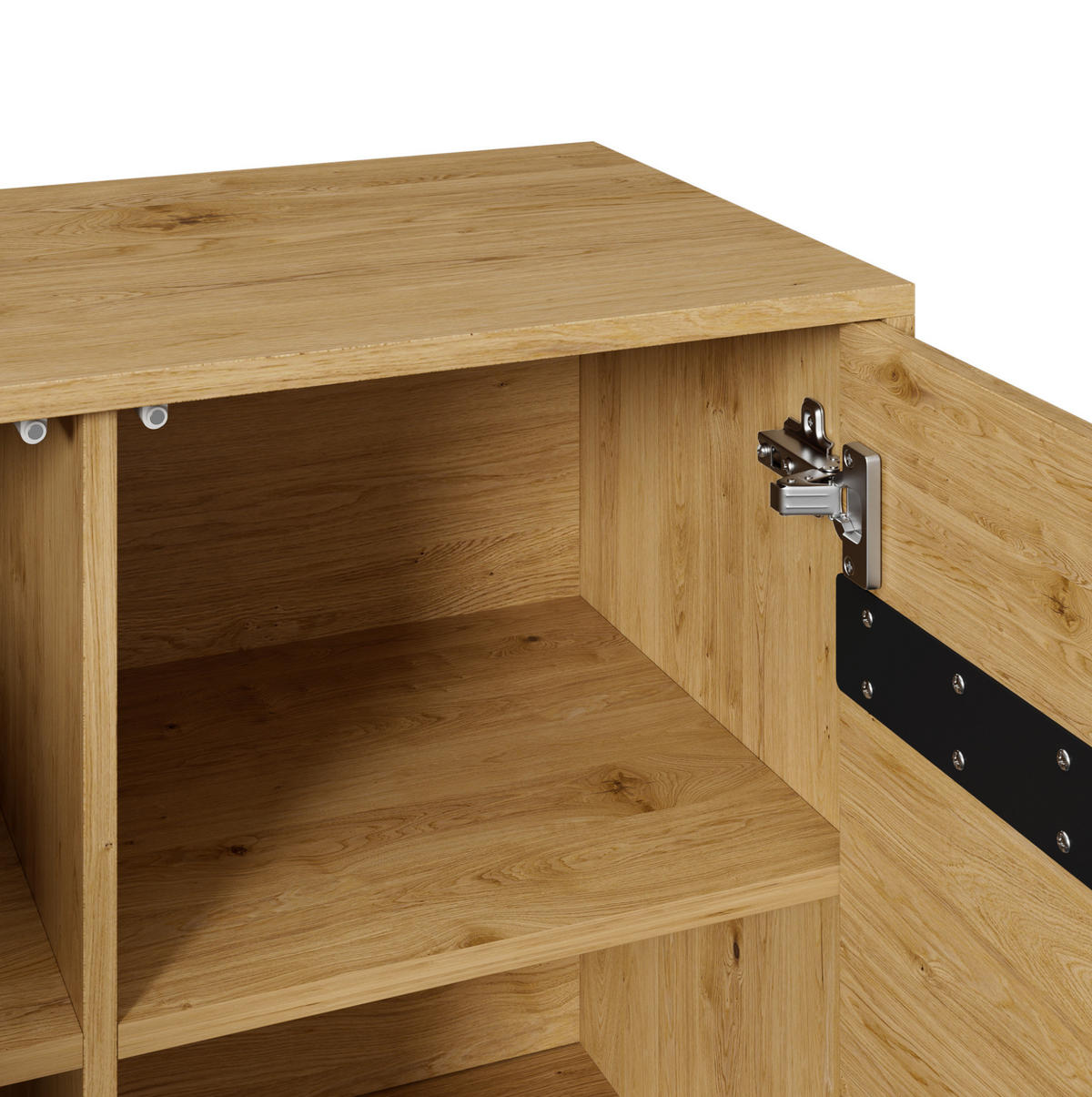 SIDEBOARD aus Spanplatte 140x40x75,5 cm Holzfarbe/Schwarz mit 3 Türen und Metallbeinen - Naturfarben, Holzwerkstoff (140/75.5/40cm) - IVMEU