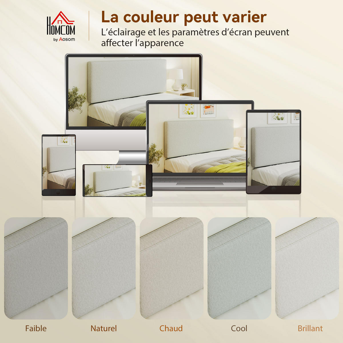 KOPFTEIL DE-18529 wandmontiert mit Leinenbezug Creme - Beige, Textil (10/60/140cm) - ComfortXL