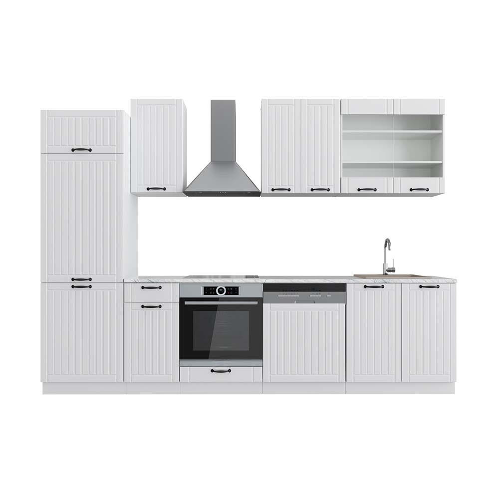 KUHINJSKI BLOK Fame-Line Bela podeželska hiša/bela 300 cm , DP Marmor - bela, leseni material (300/206.8/60cm) - Vicco