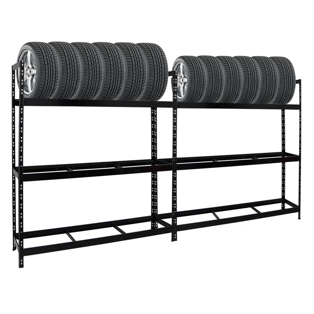 REIFENREGAL Tiger XL 2er-Set mit 2x 200x180x45 cm 300 kg Fachlast bis zu 42 Reifen Schwarz - Schwarz, Metall (360/200/45cm) - PROREGAL