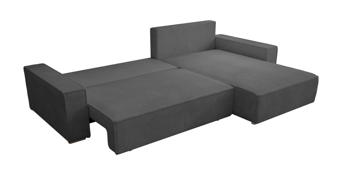 ECKSOFA Alice mit Bettkasten und Schlaffunktion, Cordstoff in L-Form - Dunkelgrau, Textil (289/184cm)